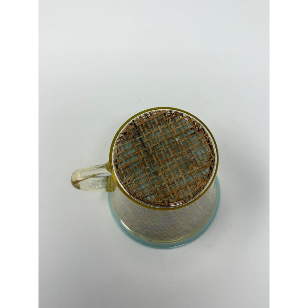 Vintage Mid Century Raffia Burlap Insulated Mug Turquoise Blue Plastic Cup Retro - Picture 4 of 4